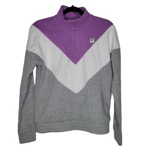 Fila Women's Small Pullover Gray Lavender and White 1/4 Zip Fleece Lined